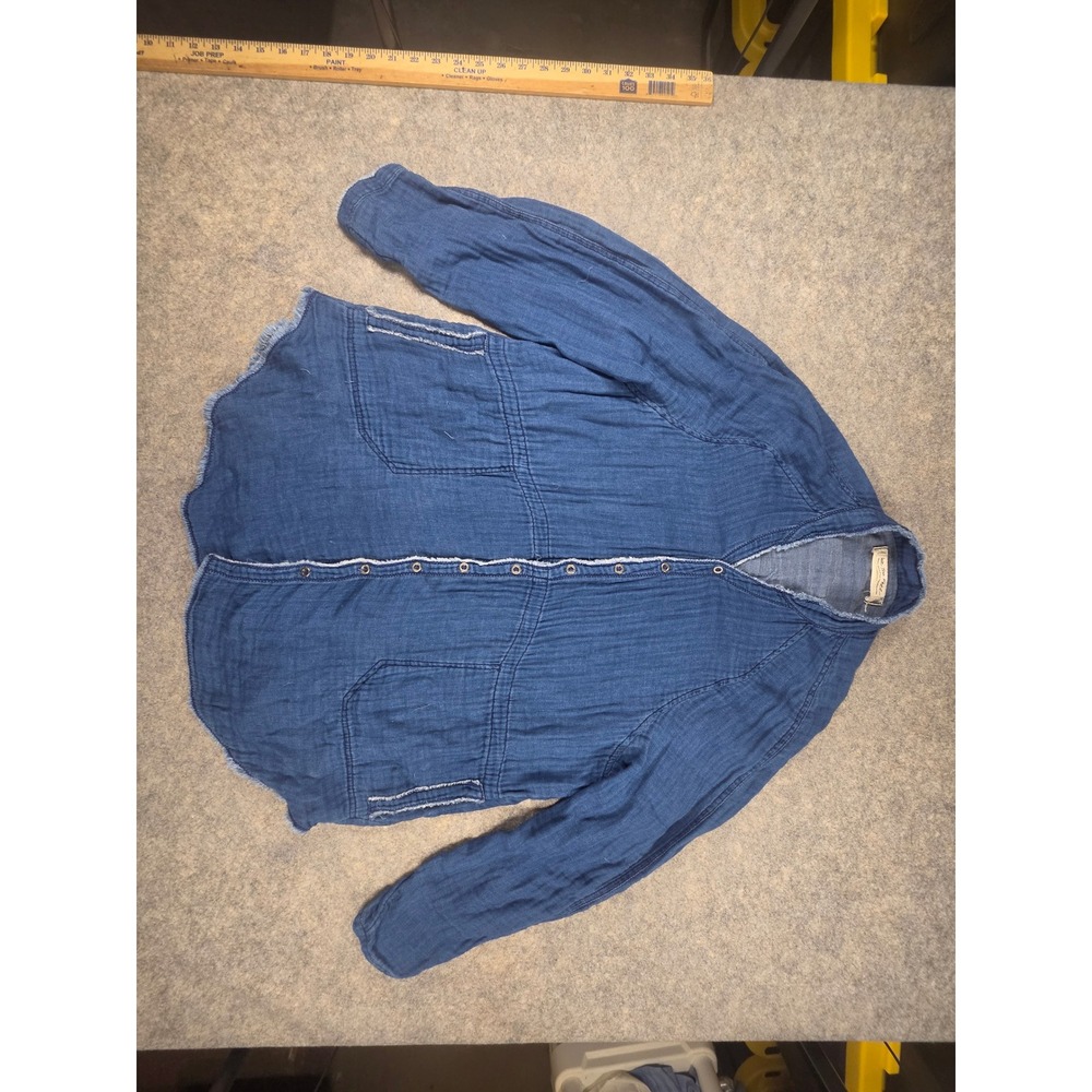 Free People We The Free Blue Cotton Gauze Raw Edge Button Down Shirt Small